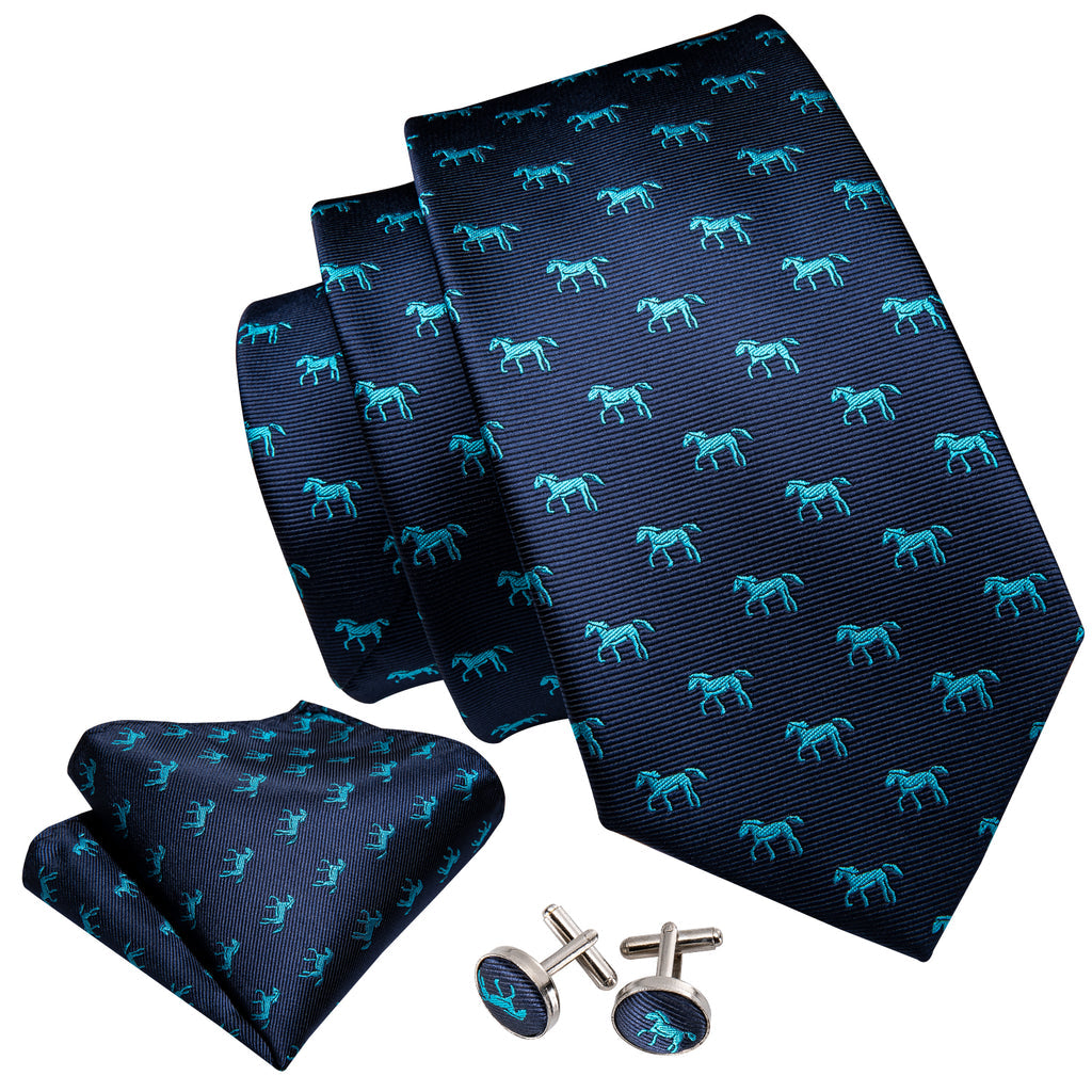 Blue Horse Novelty Silk Tie Set - GentCrest - View 3