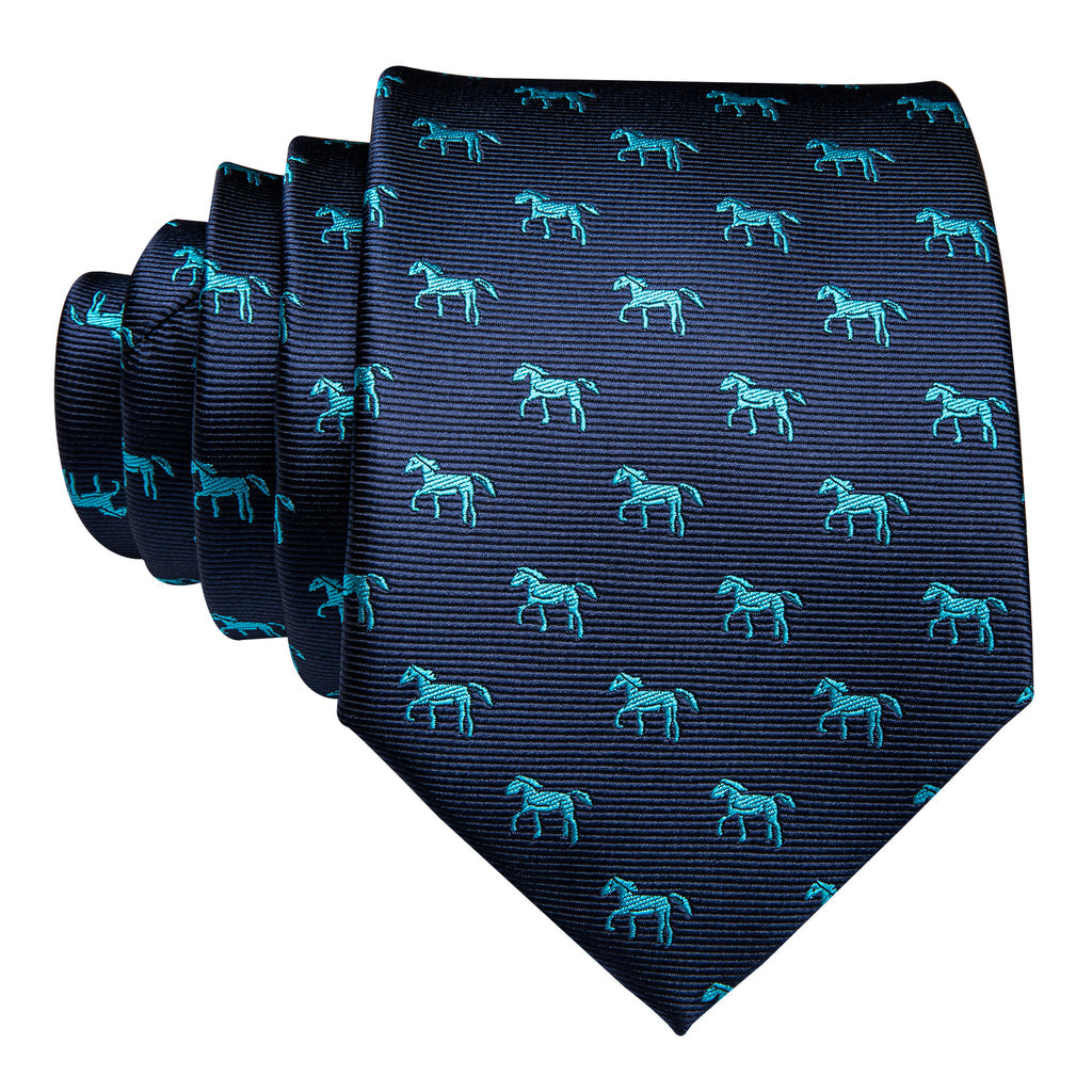 Blue Horse Novelty Silk Tie Set - GentCrest - View 5
