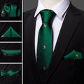 Green Novelty Rooster Pattern Silk Tie Set - GentCrest