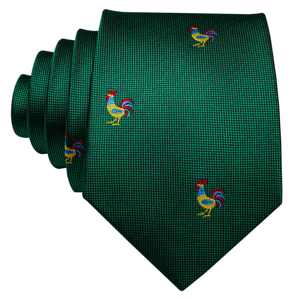Green Novelty Rooster Pattern Silk Tie Set - GentCrest - View 5