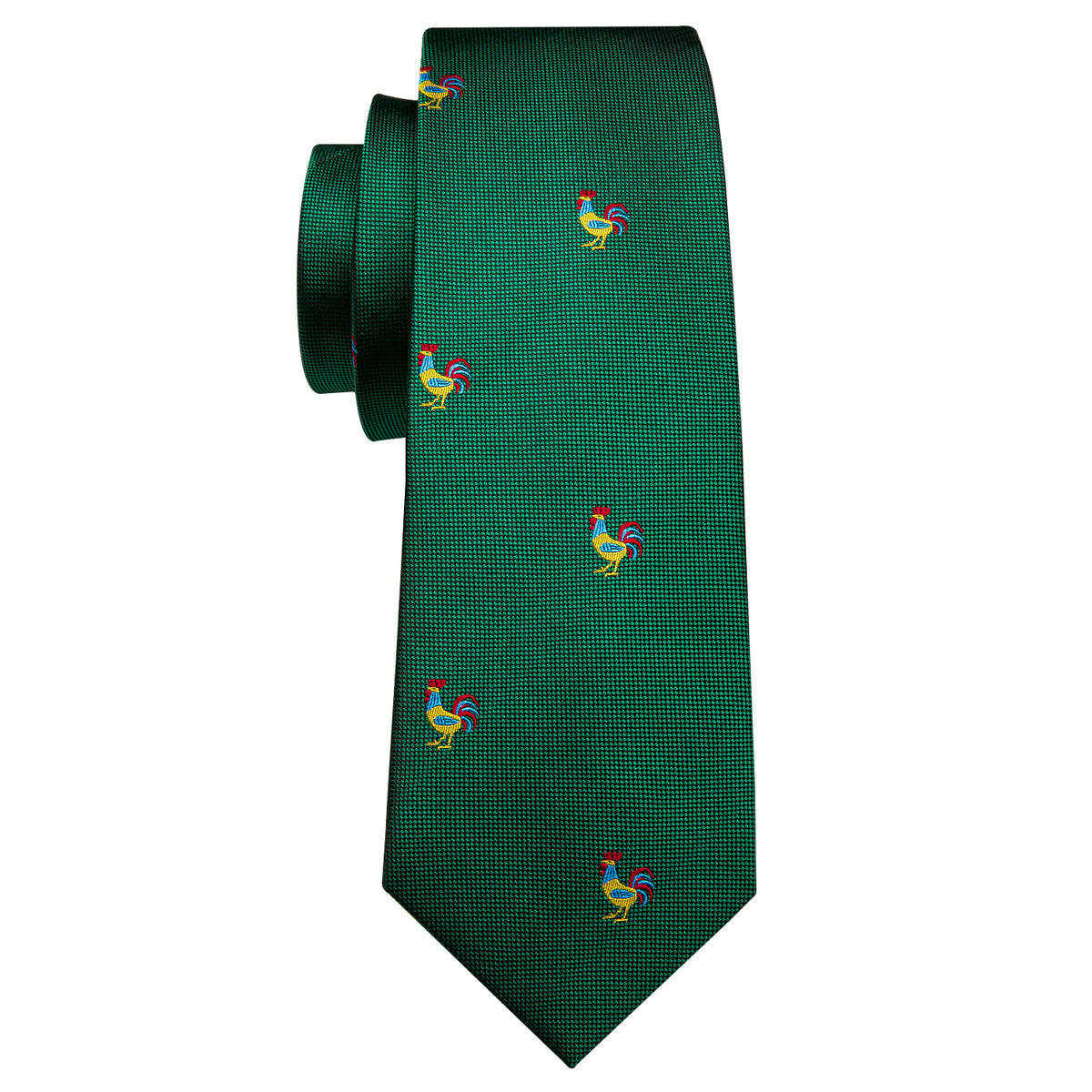 Green Novelty Rooster Pattern Silk Tie Set - GentCrest - View 4