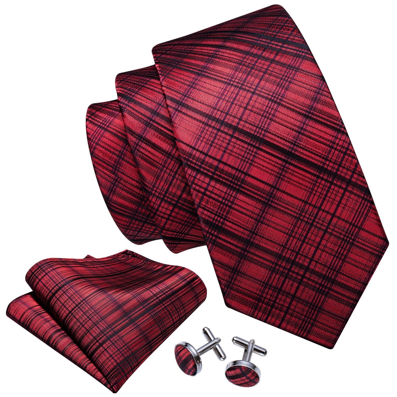 GentCrest Black Plaid Tie Hanky Cufflinks Set - Image 2