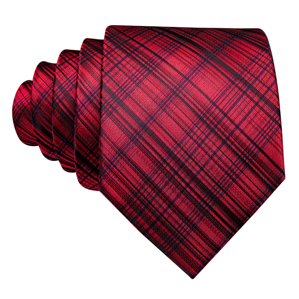 High Gloss Red Black Stripe Silk Tie Set - GentCrest - View 4