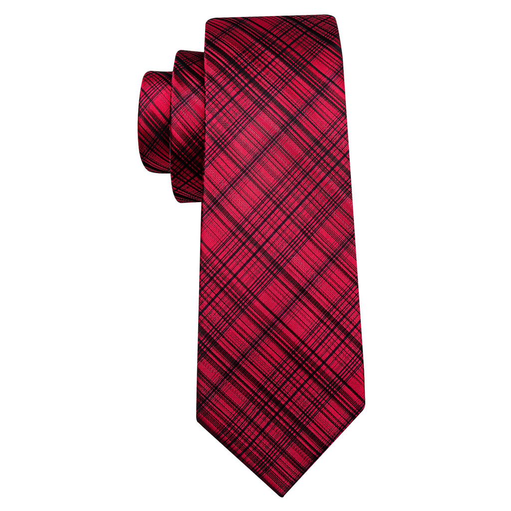 High Gloss Red Black Stripe Silk Tie Set - GentCrest - View 5
