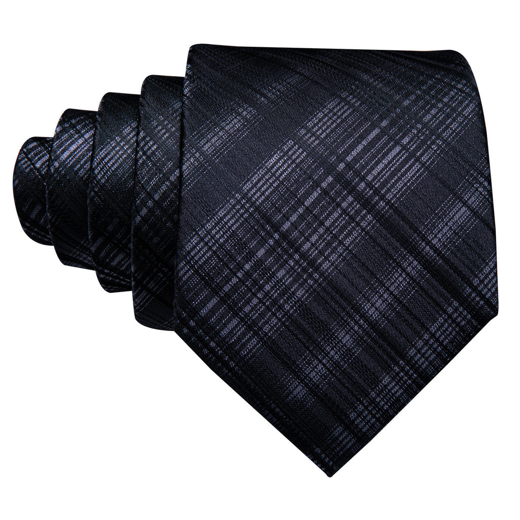 High Gloss Black Gray Stripe Silk Tie Set - GentCrest - View 4