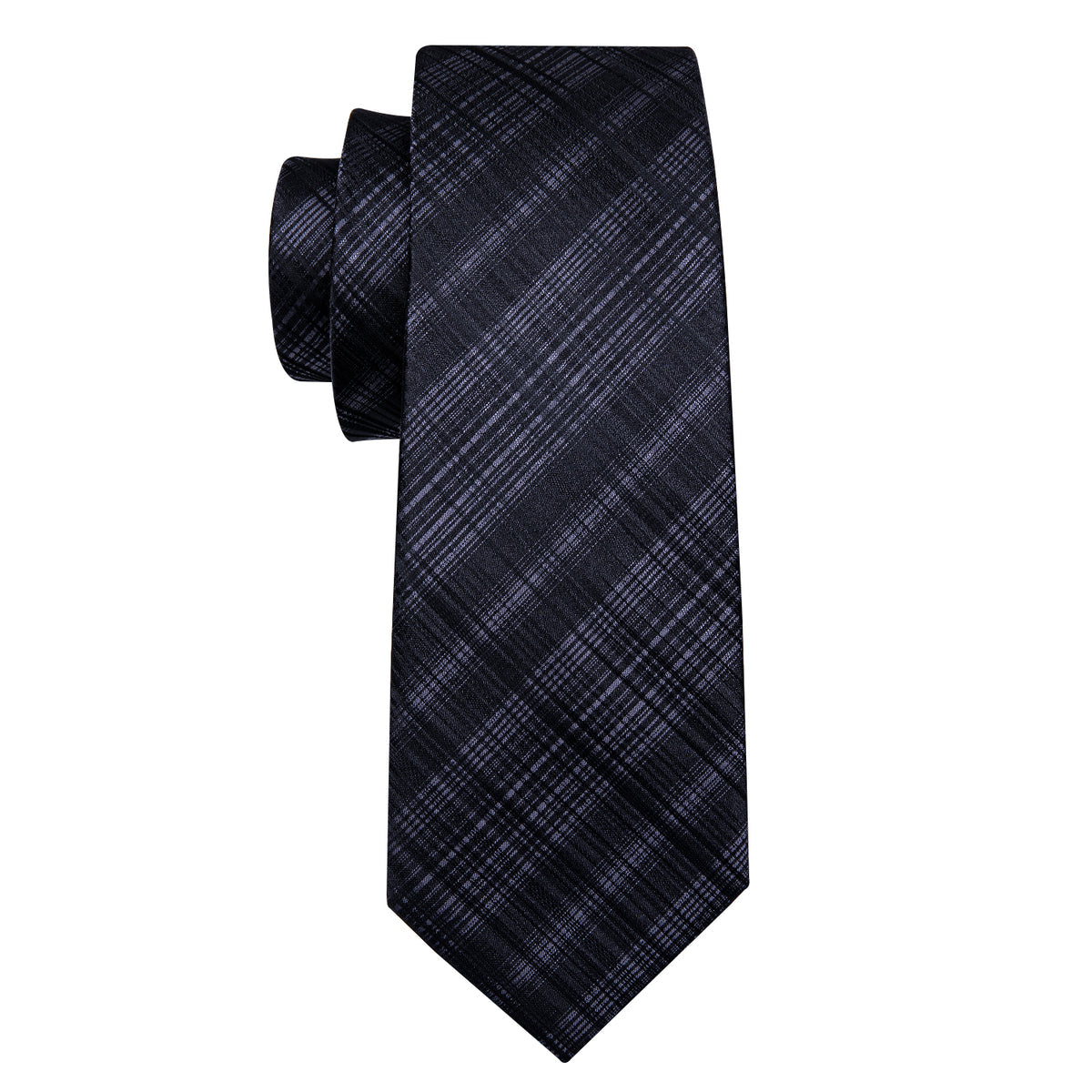 High Gloss Black Gray Stripe Silk Tie Set - GentCrest - View 5