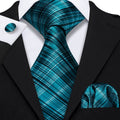 High Gloss Blue and Black Stripe Silk Tie Set - GentCrest