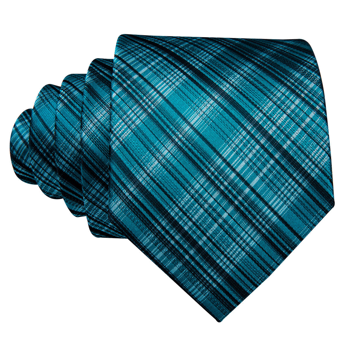 High Gloss Blue and Black Stripe Silk Tie Set - GentCrest - View 4