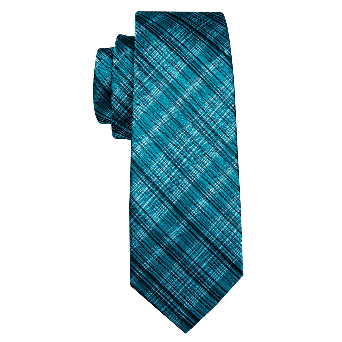 High Gloss Blue and Black Stripe Silk Tie Set - GentCrest - View 5