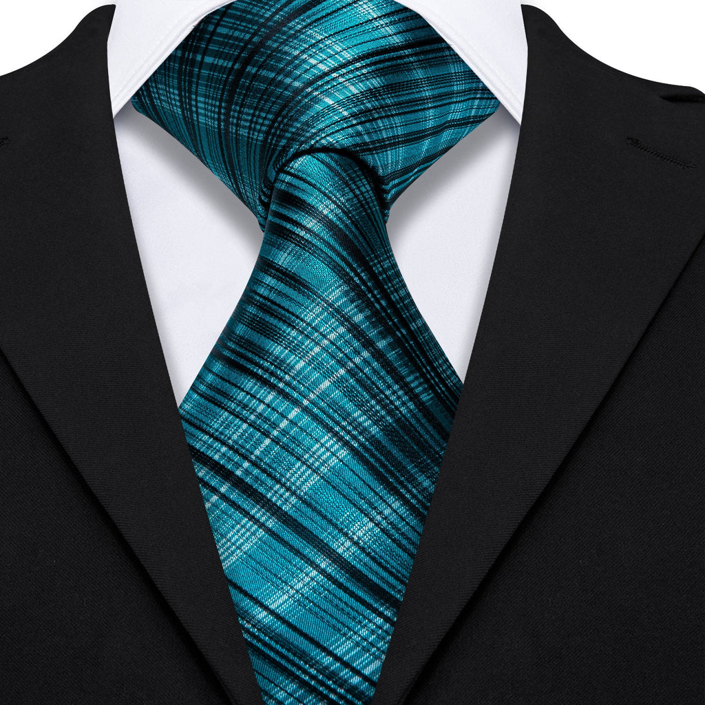GentCrest Blue Plaid Tie Hanky Cufflinks Set - Image 3