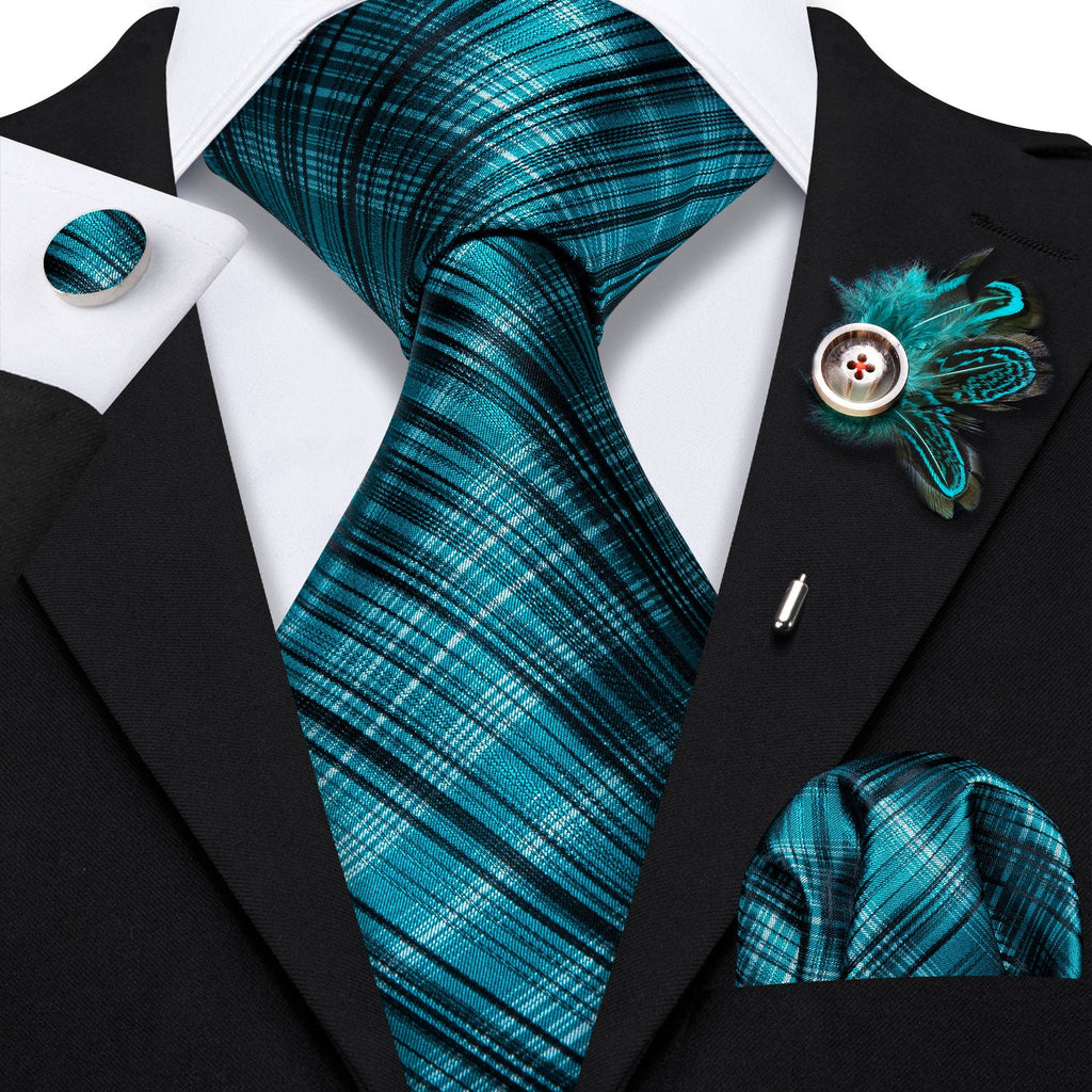 GentCrest Blue Plaid Tie Hanky Cufflinks Set - Image 1