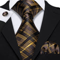 GentCrest Black Plaid Tie Hanky Cufflinks Set - Image 1