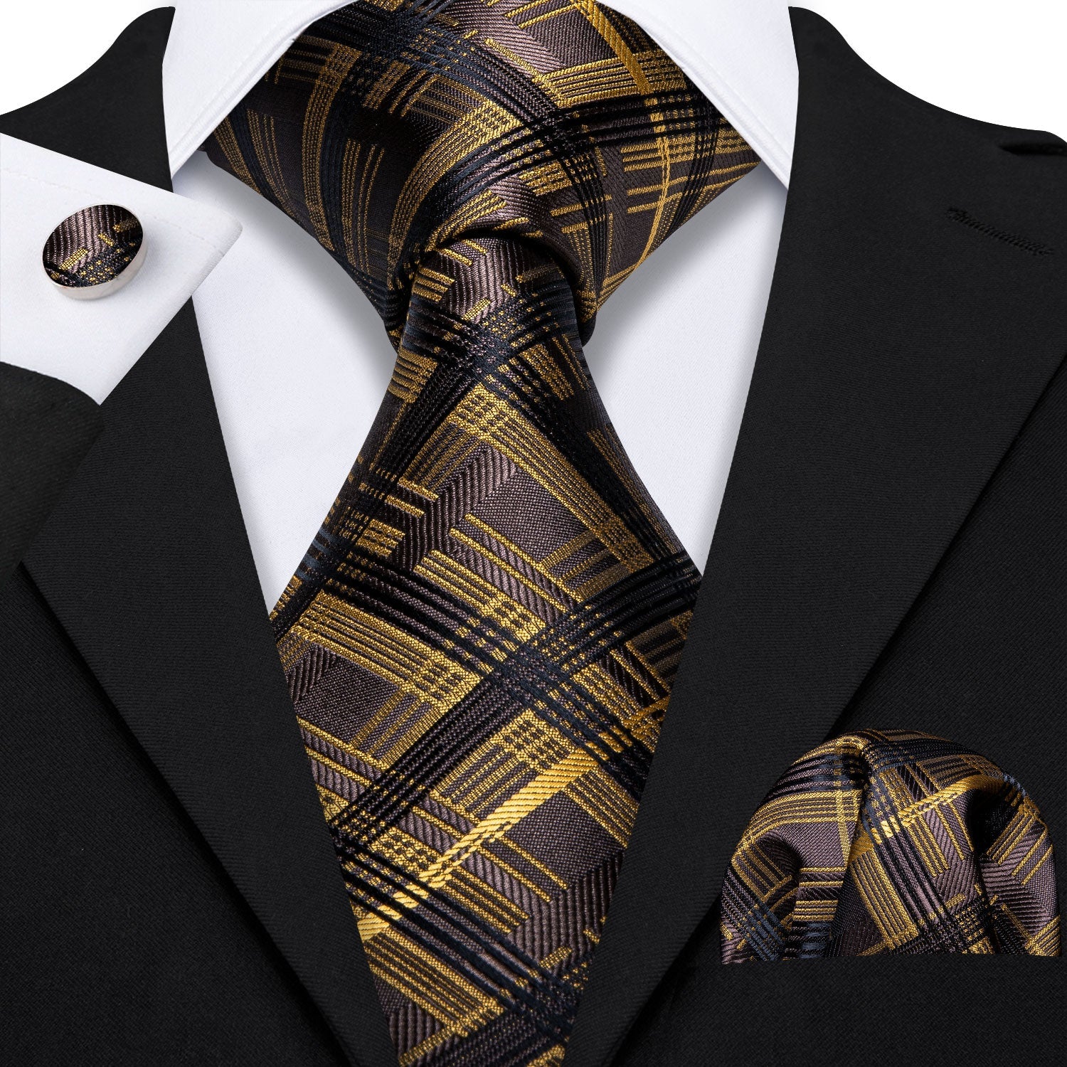 GentCrest Black Plaid Tie with Accessories - Image 6