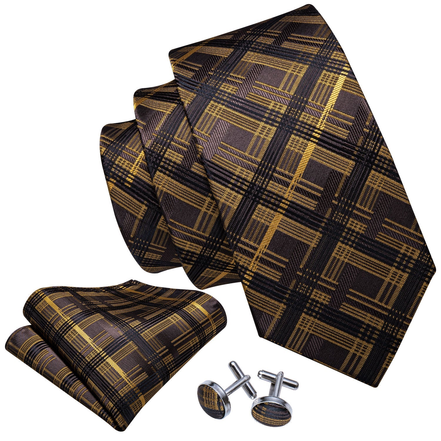 GentCrest Black Plaid Tie with Accessories - Image 4