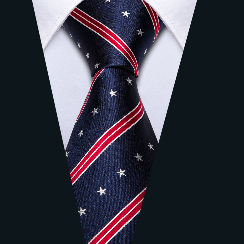 Navy Patriotic Star & Stripe – American Flag-Inspired Design Silk Tie Set - GentCrest - View 6