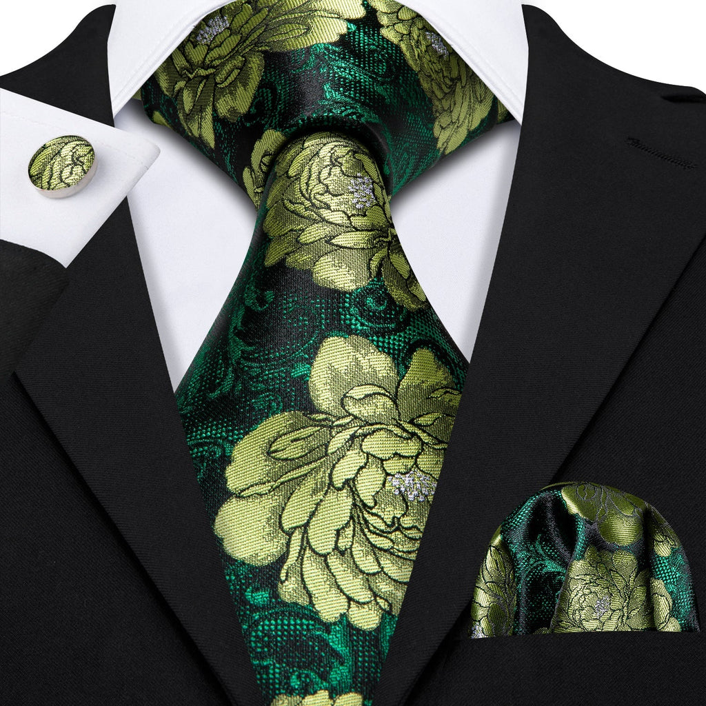 Green Peony Silk Tie Set - GentCrest