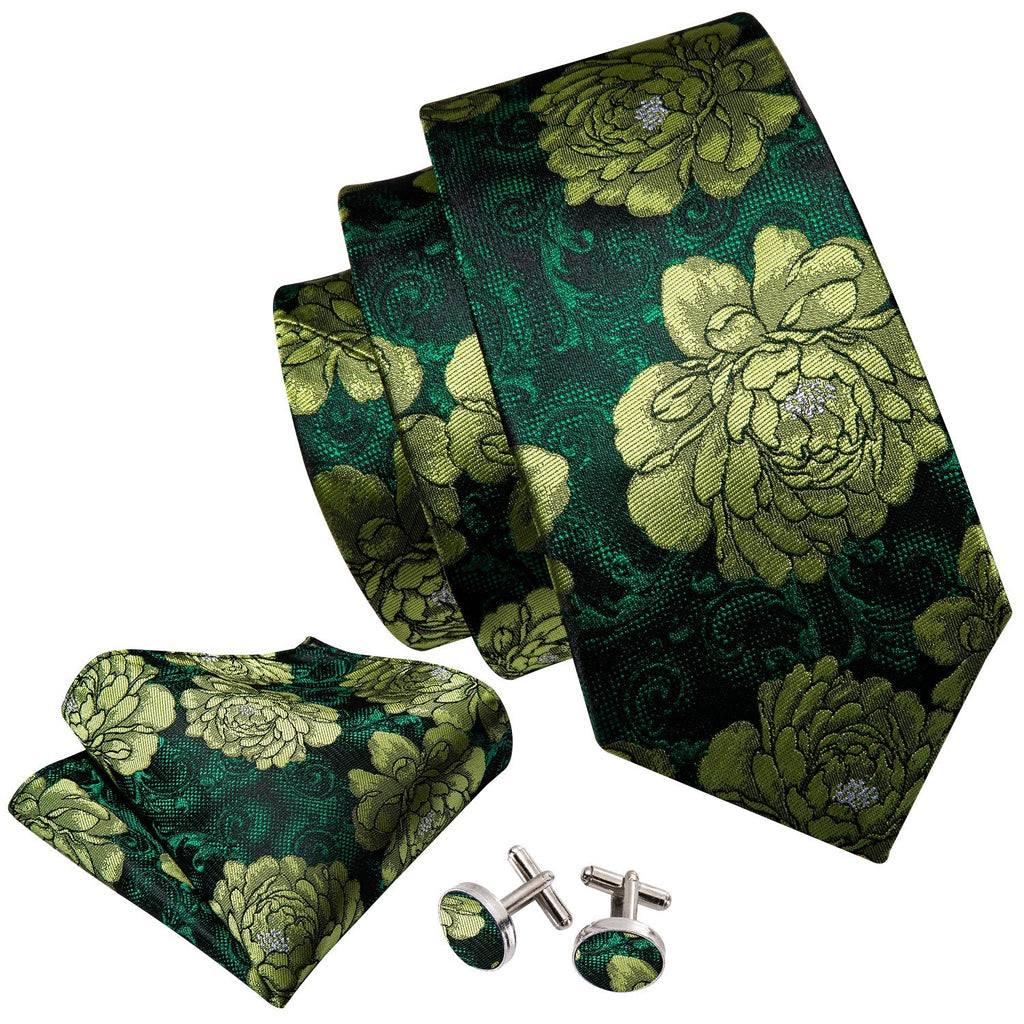 Green Peony Silk Tie Set - GentCrest - View 2