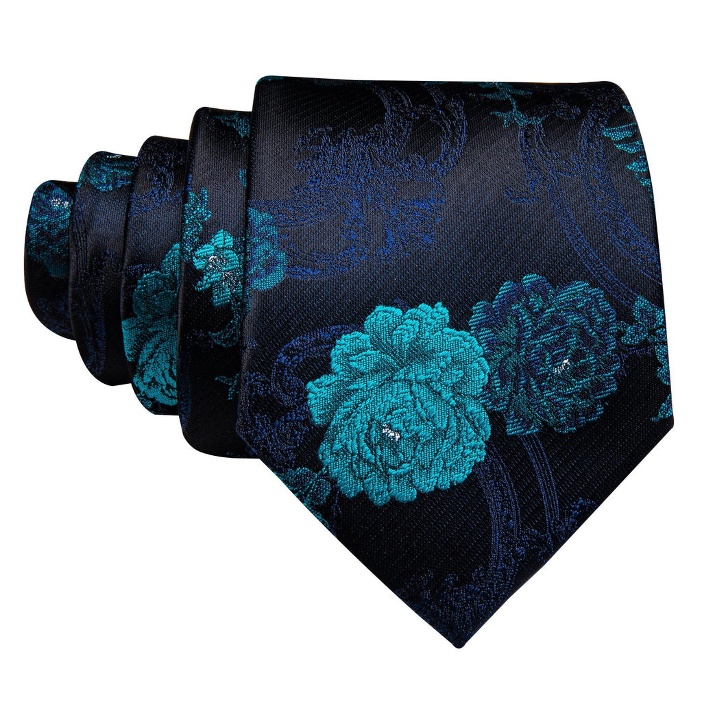 GentCrest Black Floral Tie Hanky Cufflinks Set - Image 3