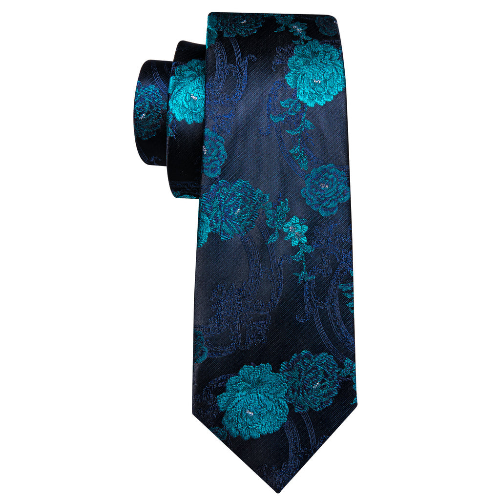 Black Blue Floral Silk Tie Set - GentCrest - View 5