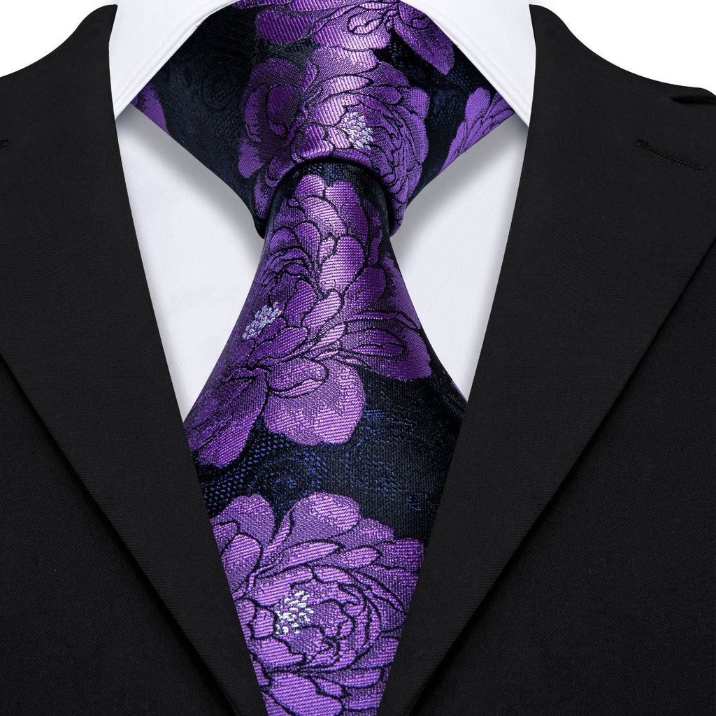 GentCrest Black Floral Tie Hanky Cufflinks Set - Image 4
