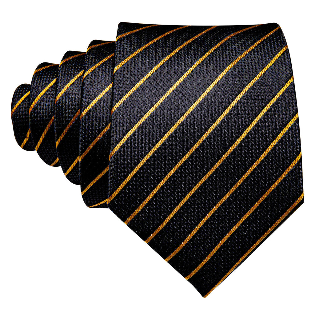 Opulent Black & Gold Striped Silk with Pocket Square and Cufflinks Silk Tie Set - GentCrest - View 3