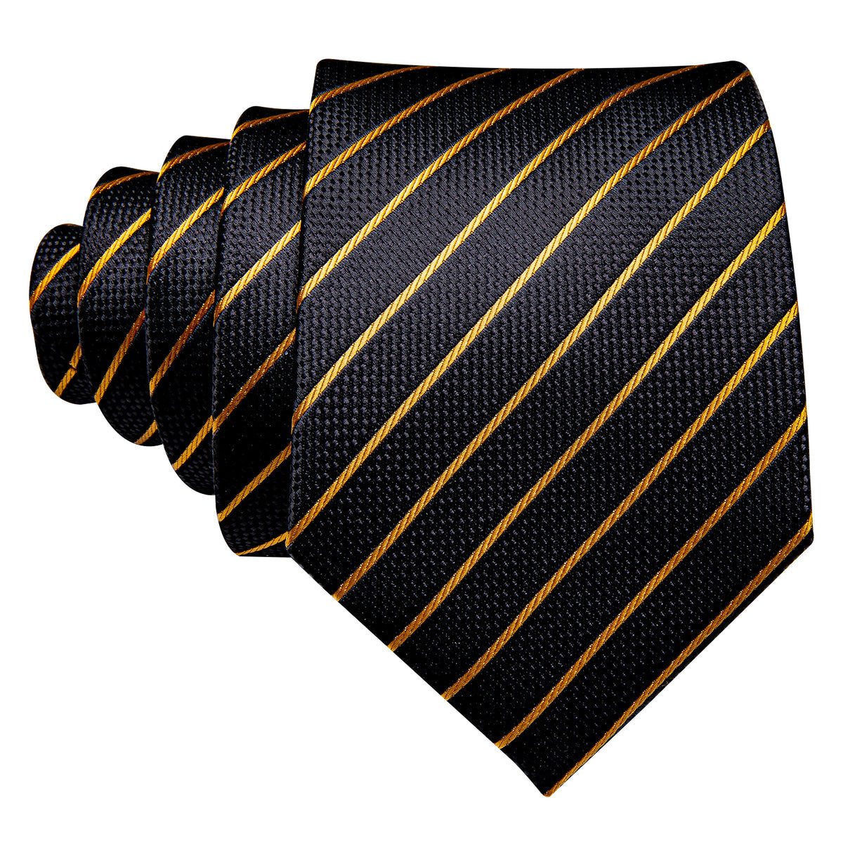 Opulent Black & Gold Striped Silk with Pocket Square and Cufflinks Silk Tie Set - GentCrest - View 3