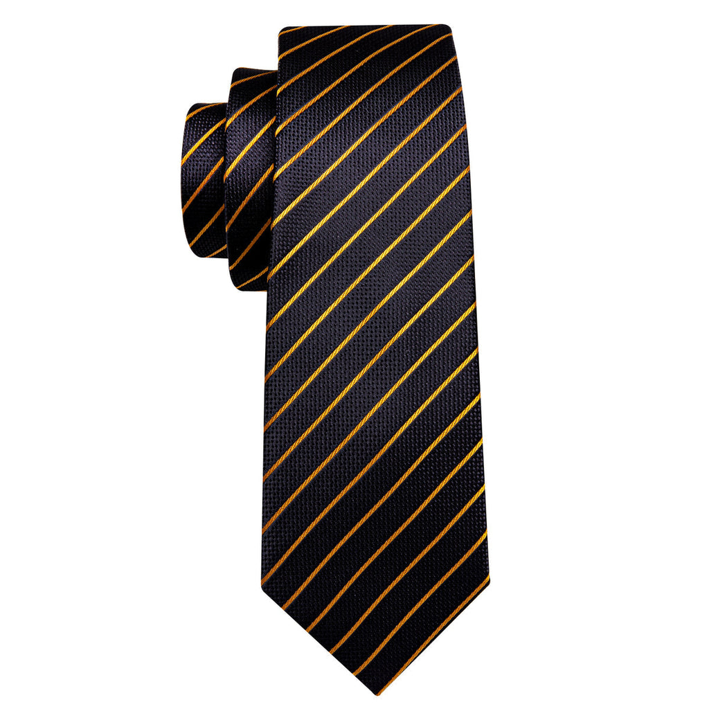 Opulent Black & Gold Striped Silk with Pocket Square and Cufflinks Silk Tie Set - GentCrest - View 4