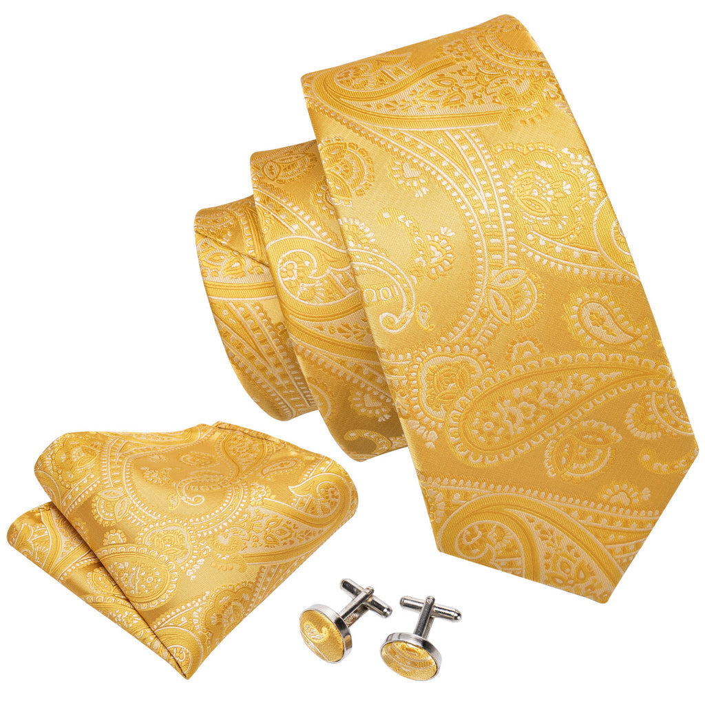 Gold Floral Silk Tie Set - GentCrest - View 5