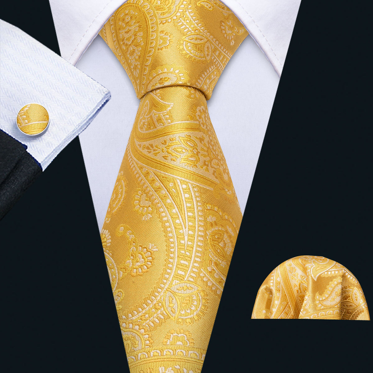 Gold Floral Silk Tie Set - GentCrest