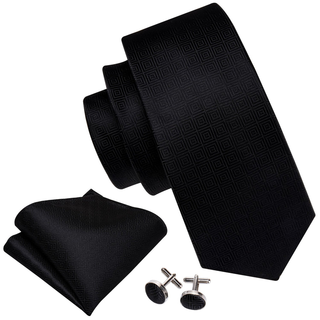 GentCrest Black Geometric Tie Hanky Cufflinks Set - Image 4