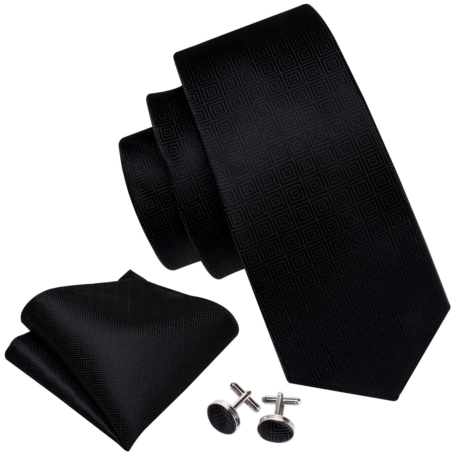 GentCrest Black Geometric Tie Hanky Cufflinks Set - Image 4
