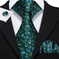 Olive Green Small Floral Silk Tie Set - GentCrest