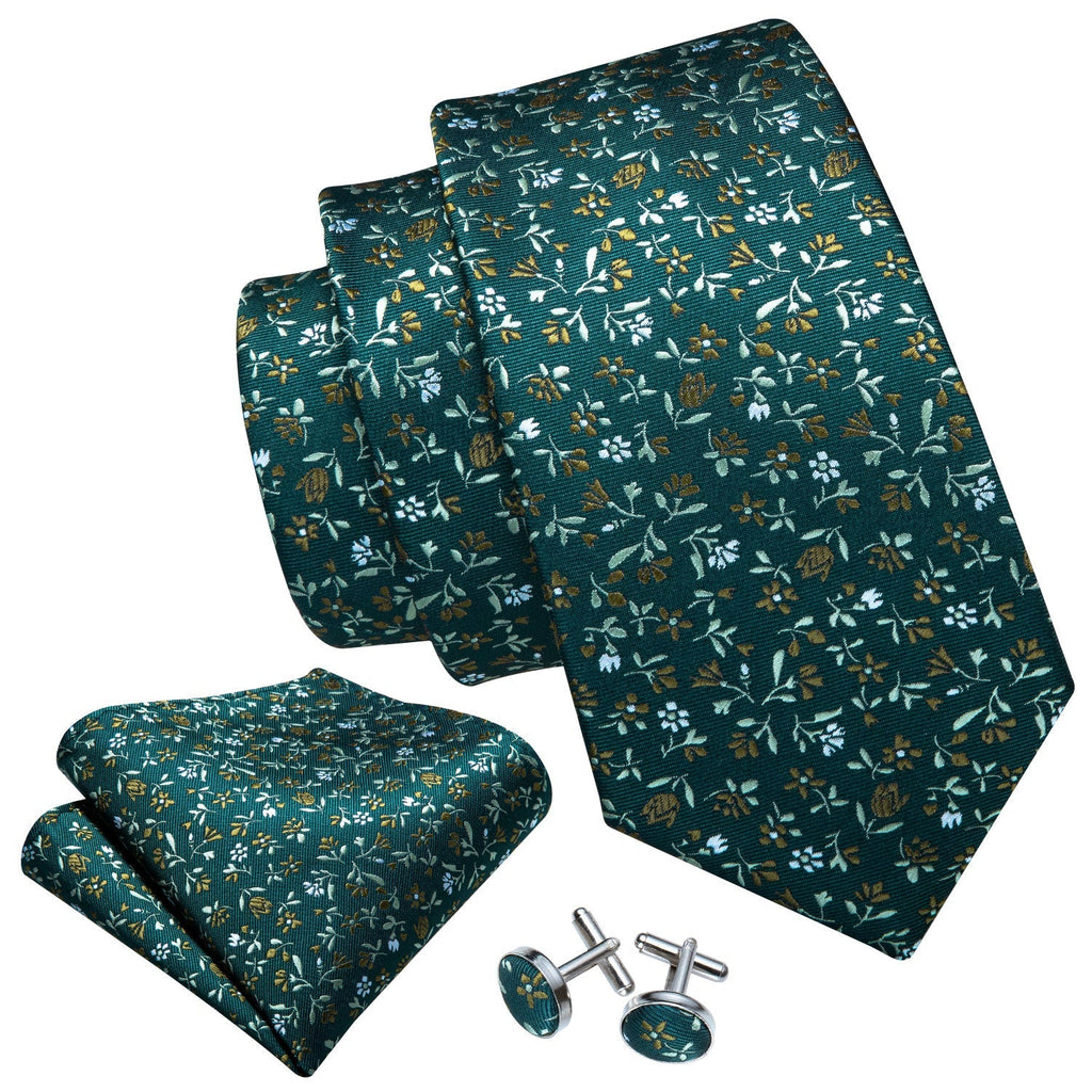 GentCrest Green Floral Tie Hanky Cufflinks Set - Image 4