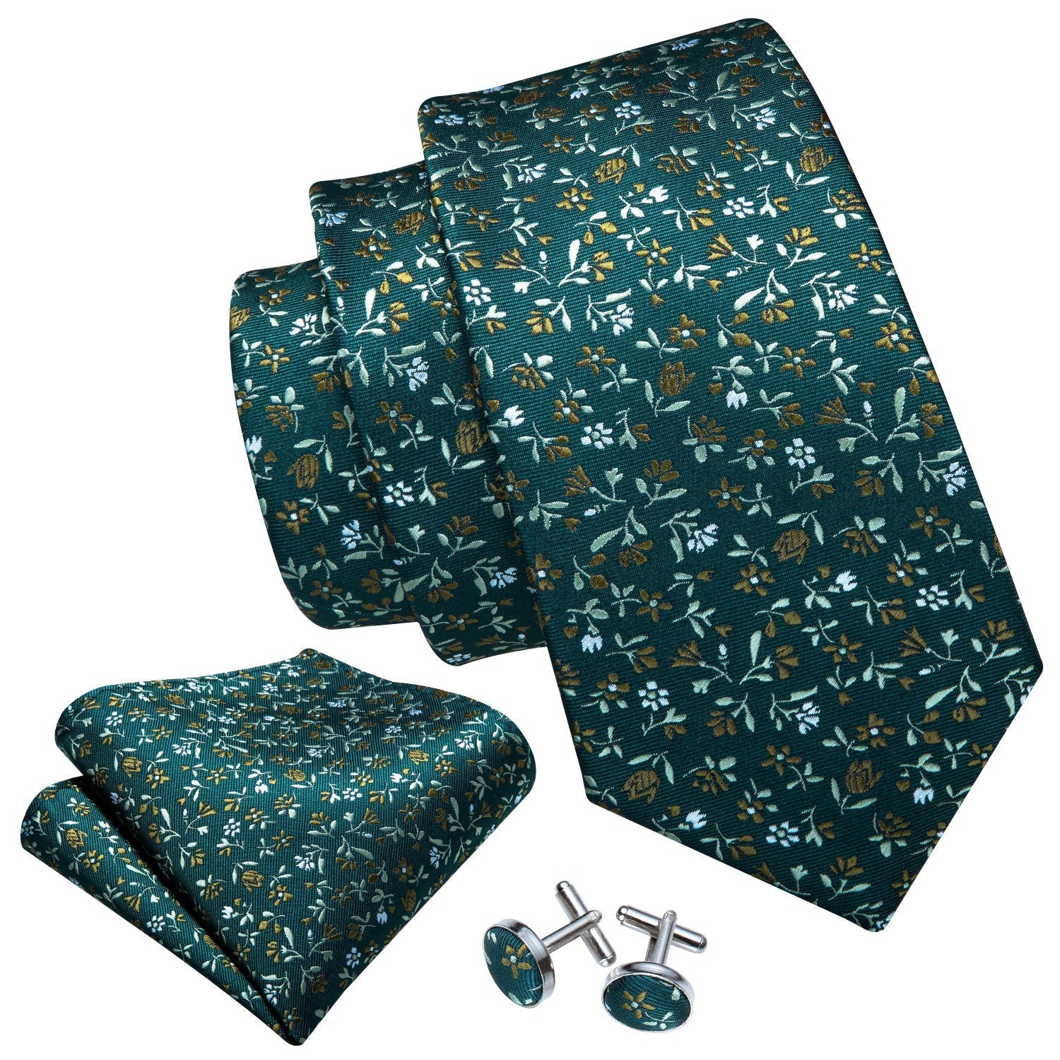 GentCrest Green Floral Tie Hanky Cufflinks Set - Image 4