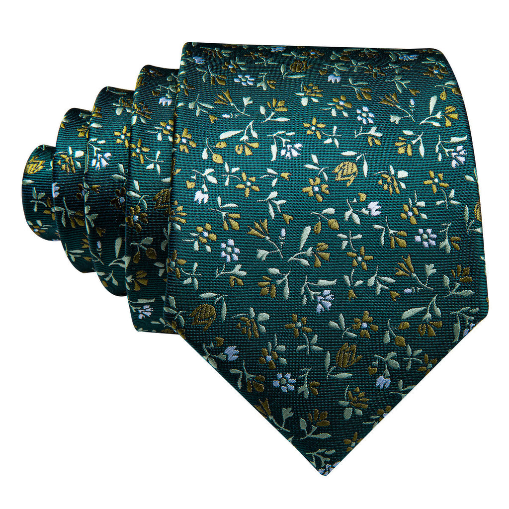 Olive Green Small Floral Silk Tie Set - GentCrest - View 4