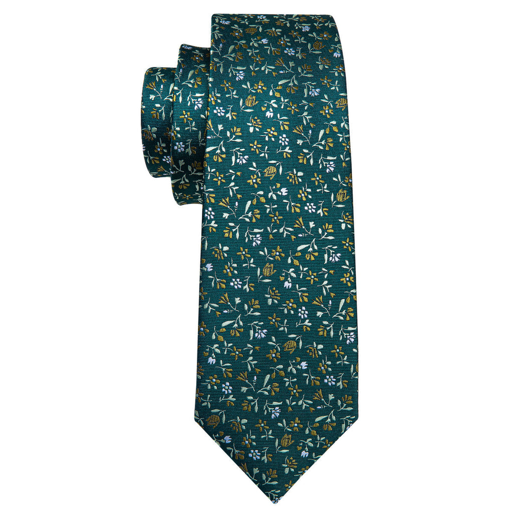 Olive Green Small Floral Silk Tie Set - GentCrest - View 5