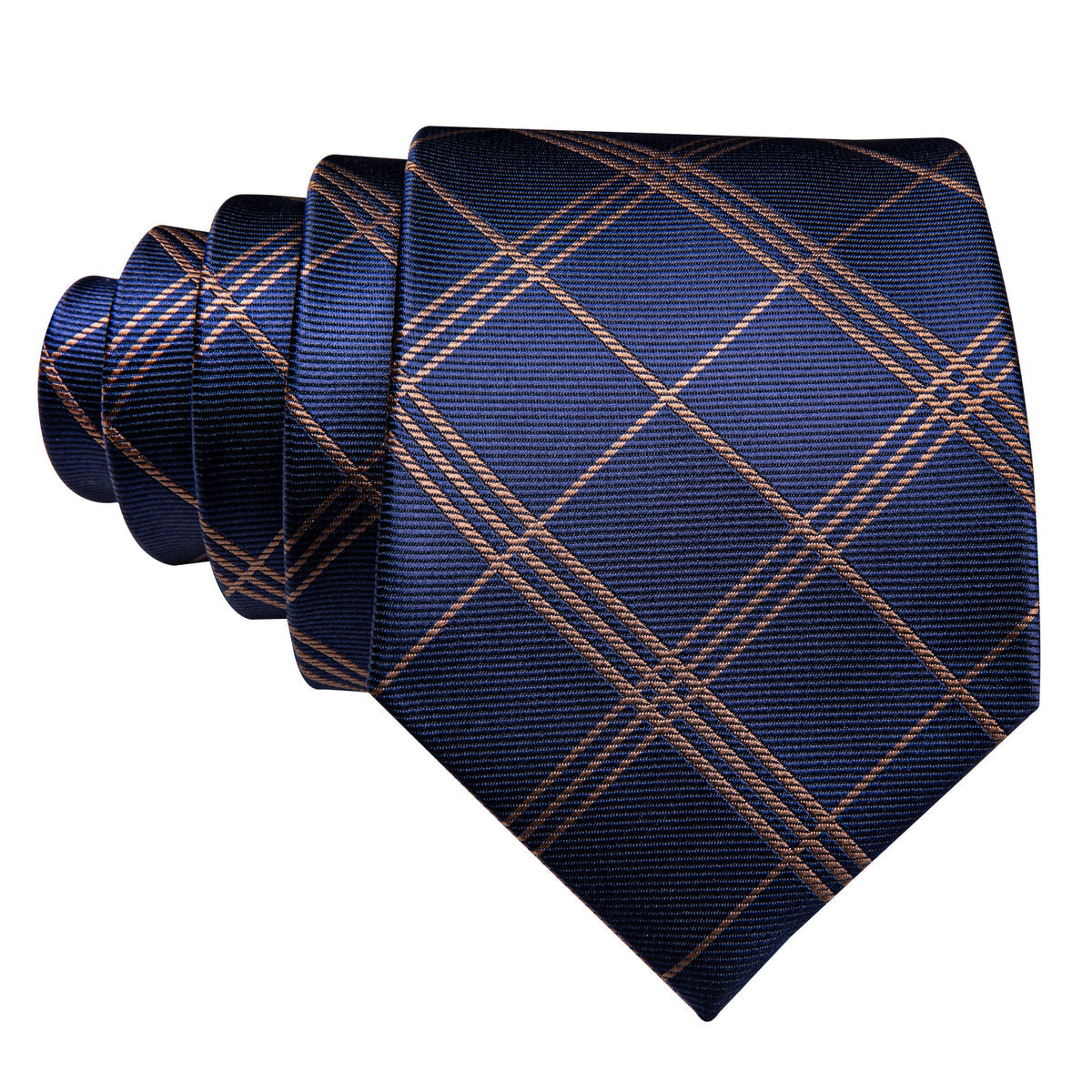Deep Blue and Gold Striped Plaid Silk Tie Set - GentCrest - View 3
