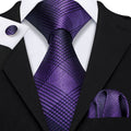 Purple & Black Stripe Plaid Silk Tie Set - GentCrest