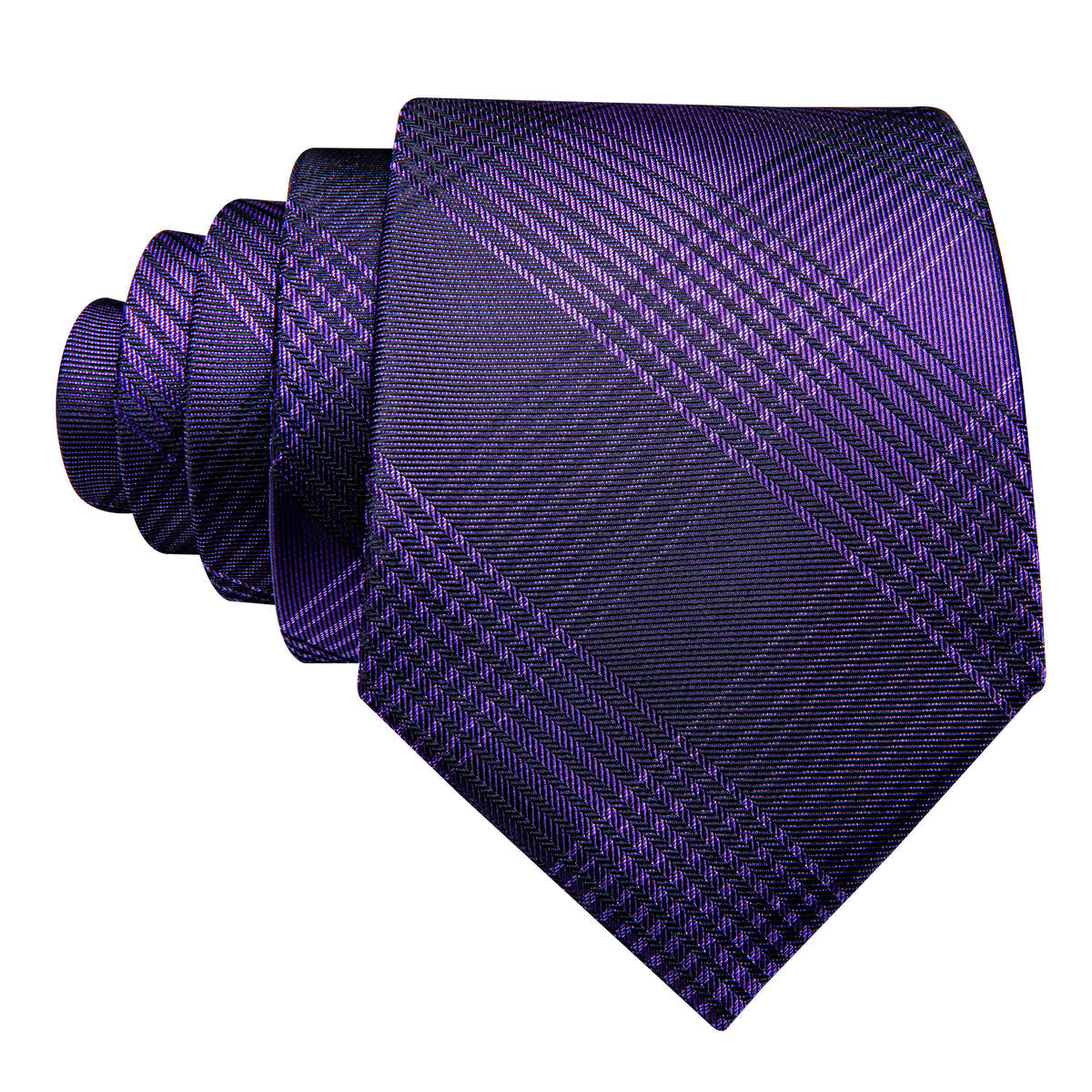 Purple & Black Stripe Plaid Silk Tie Set - GentCrest - View 3