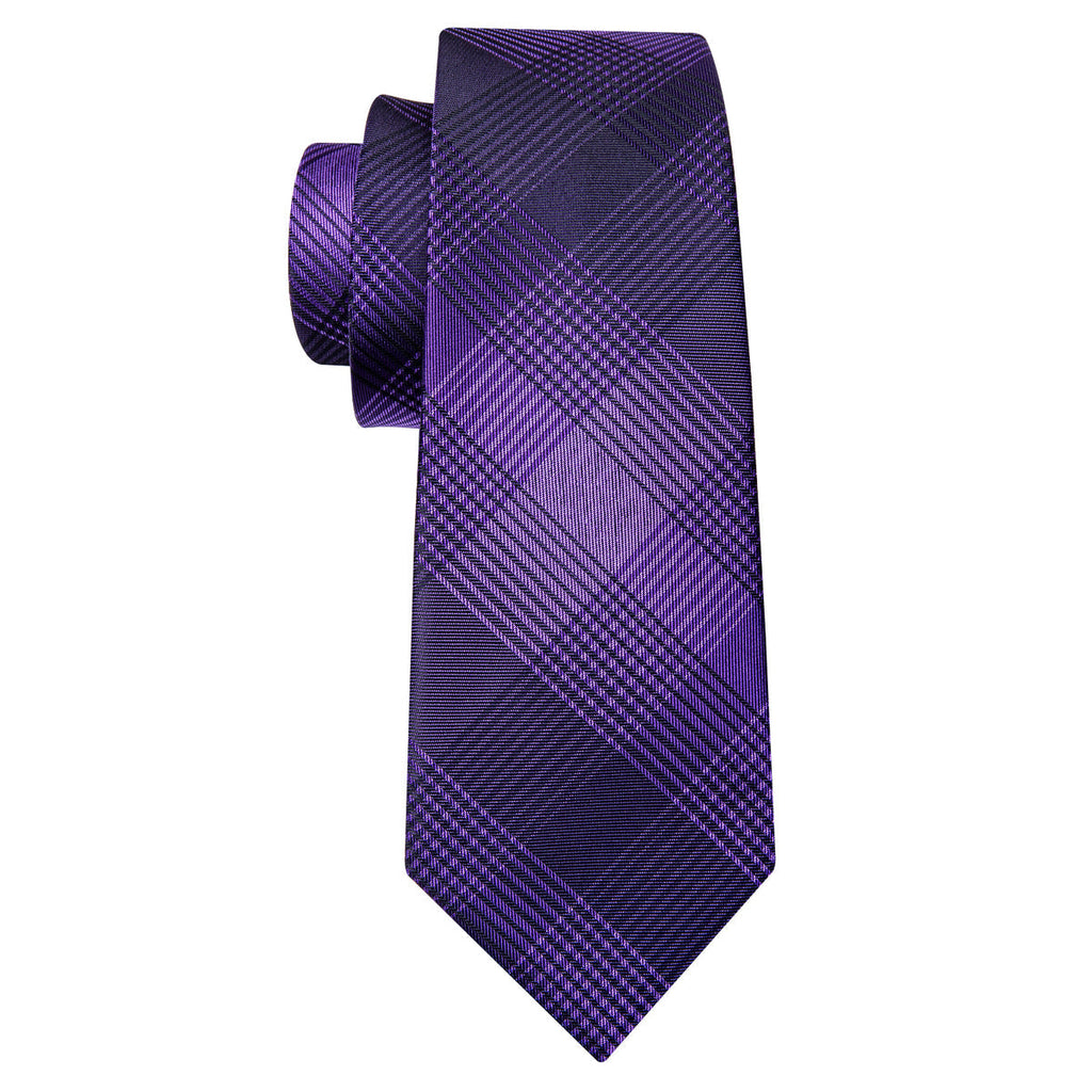 Purple & Black Stripe Plaid Silk Tie Set - GentCrest - View 4