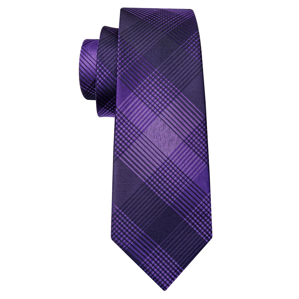 Purple & Black Stripe Plaid Silk Tie Set - GentCrest - View 4