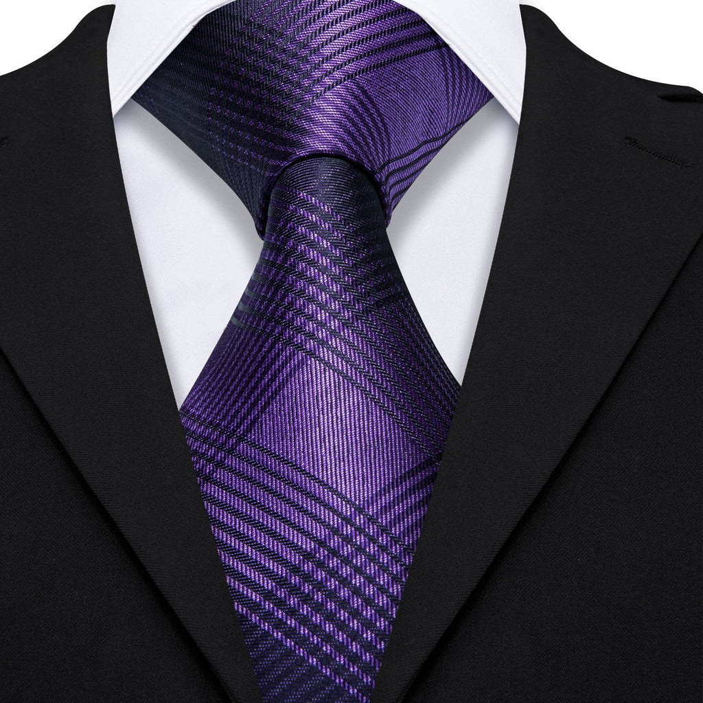 GentCrest Purple Plaid Tie Hanky Cufflinks Set - Image 3