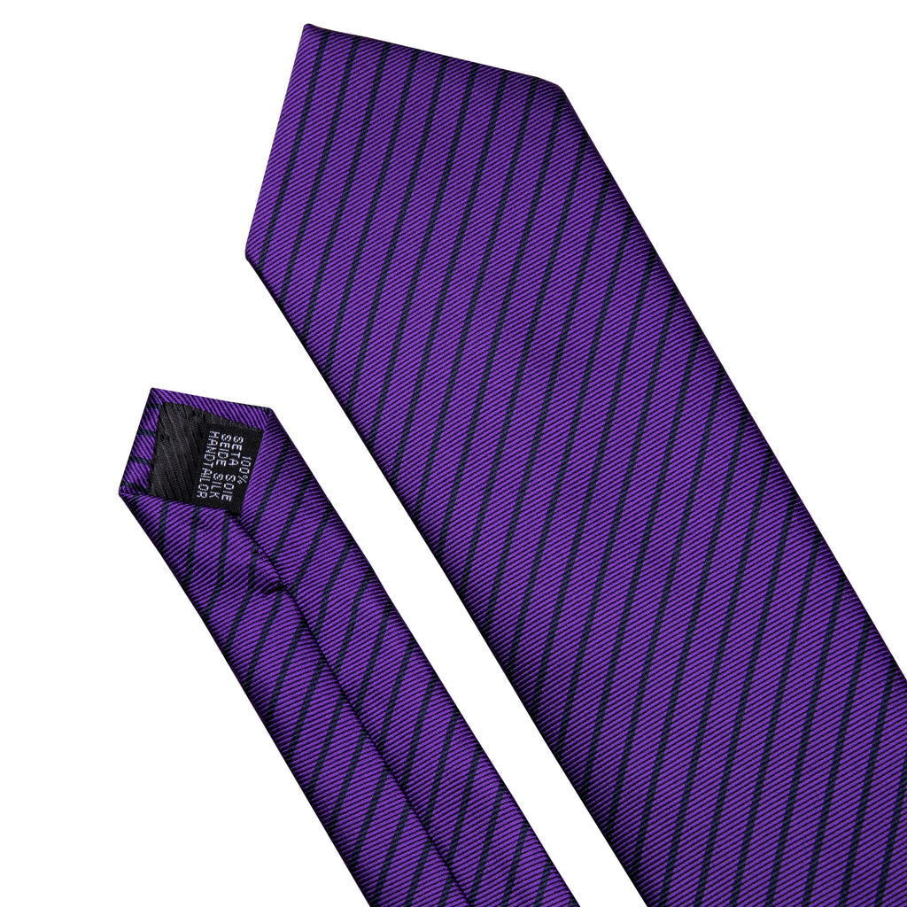 Purple Black Stripe Silk Tie Set - GentCrest - View 6