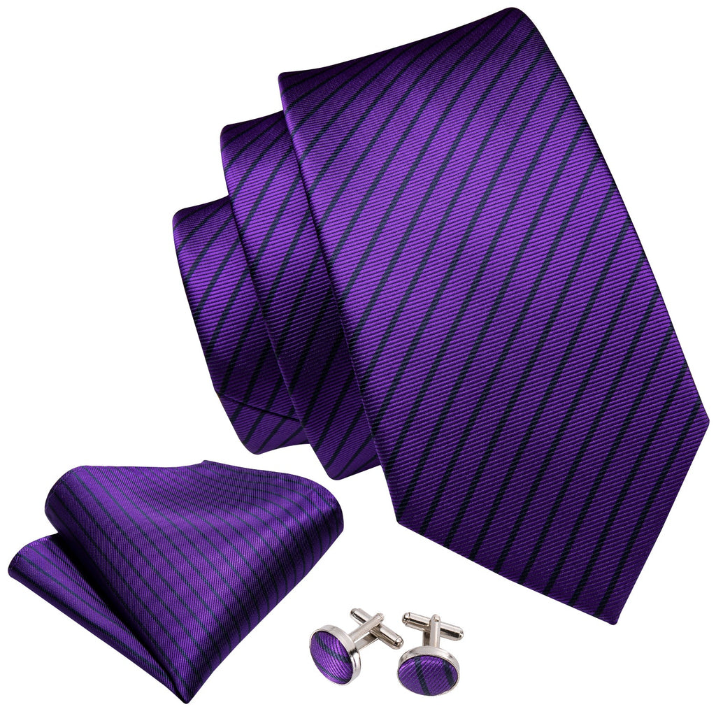 GentCrest Purple Striped Tie Hanky Cufflinks Set - Image 5