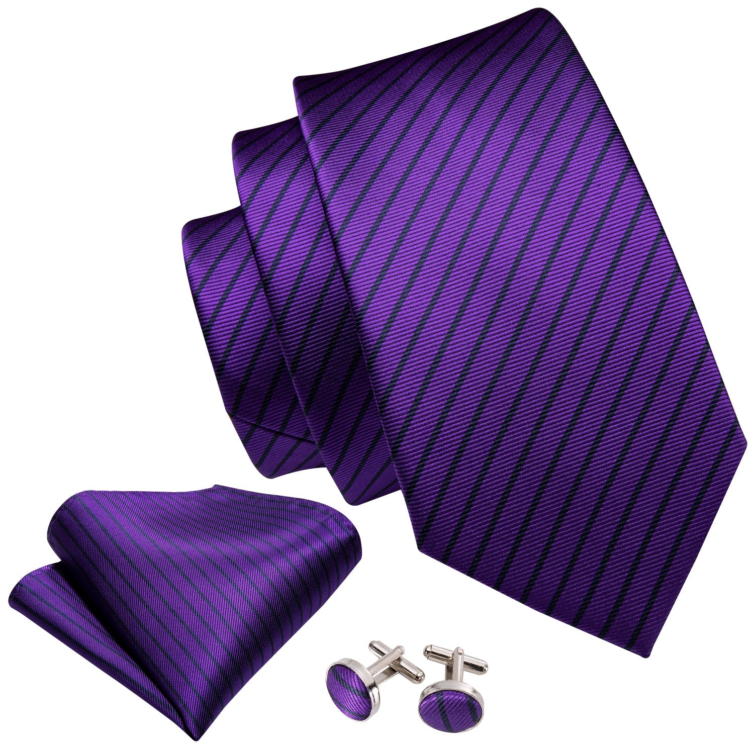 GentCrest Purple Striped Tie Hanky Cufflinks Set - Image 5