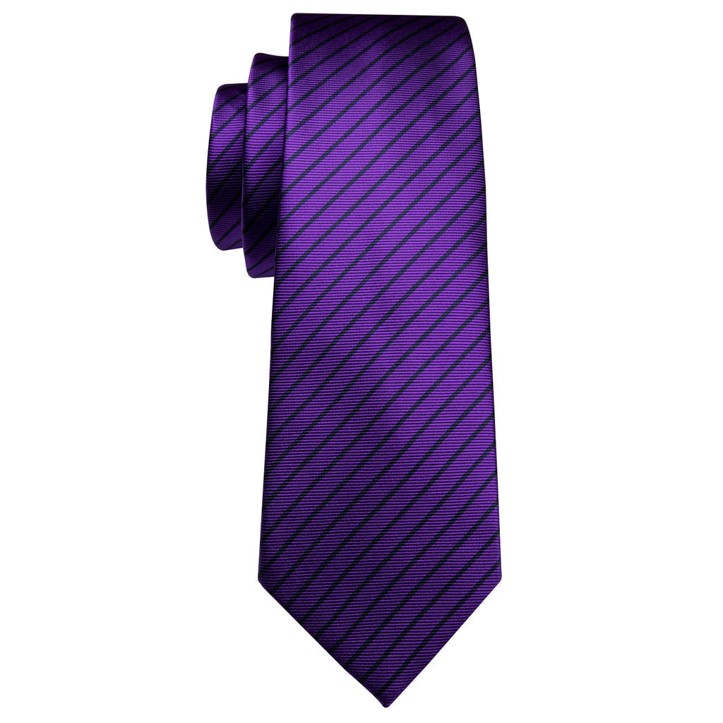 Purple Black Stripe Silk Tie Set - GentCrest - View 4