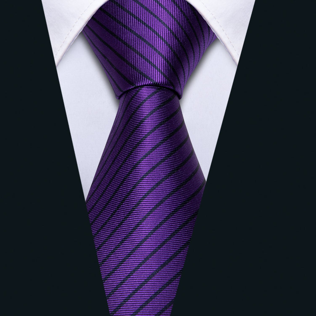 GentCrest Purple Striped Tie Hanky Cufflinks Set - Image 6