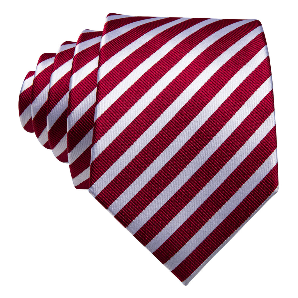 Crimson Red & White Striped Silk Tie Set - GentCrest - View 4
