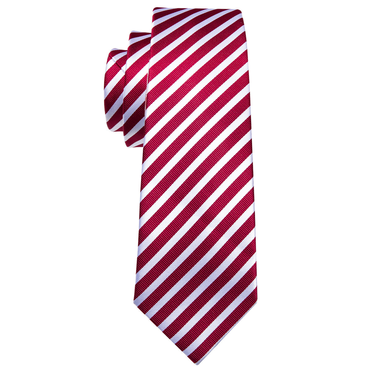 Crimson Red & White Striped Silk Tie Set - GentCrest - View 3