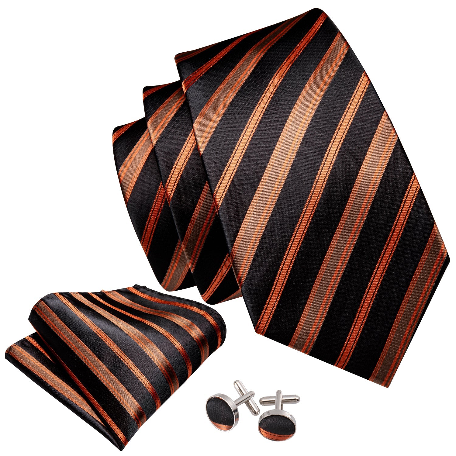 GentCrest Black Striped Tie Hanky Cufflinks Set - Image 4